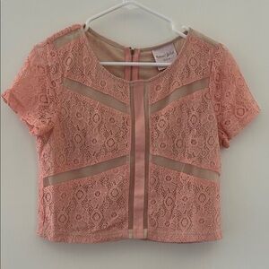 Romeo & Juliet Couture Coral Lace Crop Top